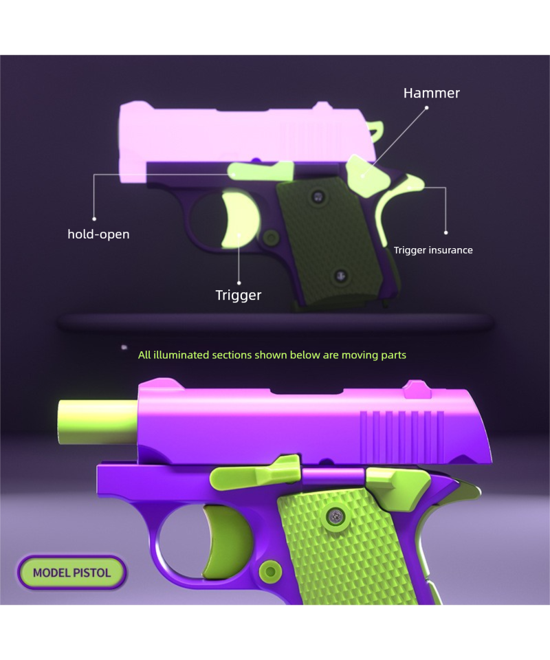 Gravity Radish Baby 1911 Toy - 3D Printed Fidget Pistol for Stress Relief