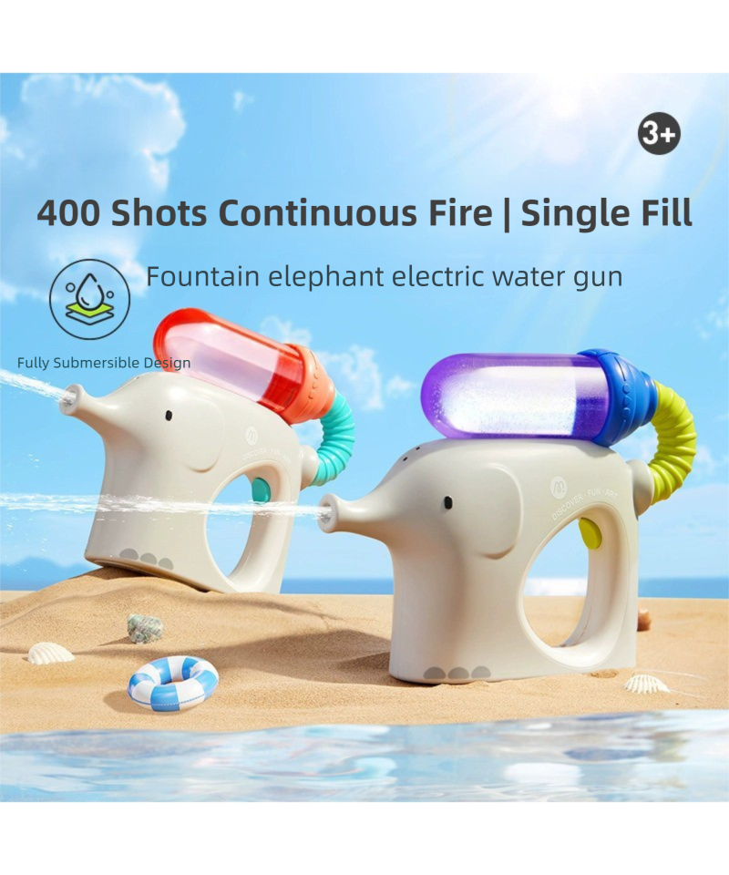 Elephant Electric Water Blaster for Kids - Auto Burst Squirt Gun, 400 Shots per Fill, 5-Meter Range Outdoor Splash Battle Toy